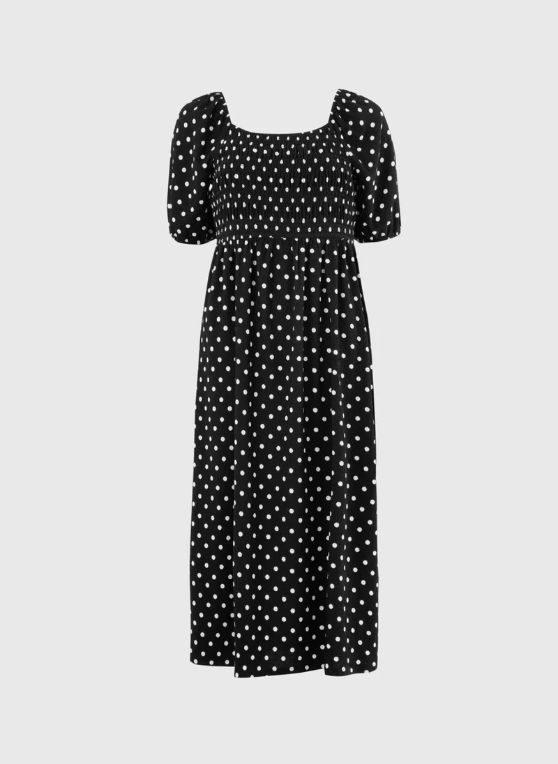 Matalan Black Polka Dot Jersey Shirred Midi Dress